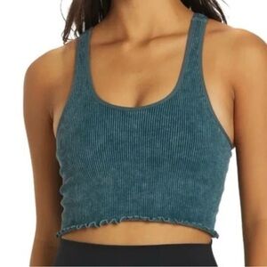 Spiritual Gangster Blue Ribbed Long Line Sports Bra